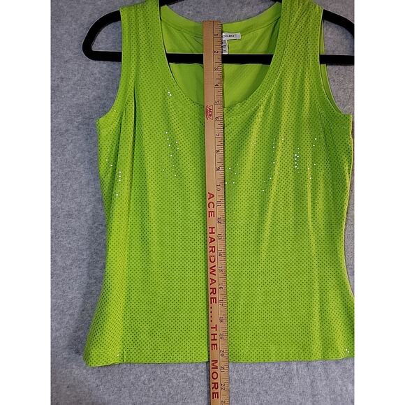ST. JOHN Lime Green Sequined Sleeveless Scoop Neck Blouse Tank Top Women’s Small - Picture 4 of 7